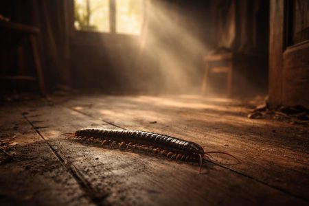 mille-pattes-sol-parquet-lumiere-matinale