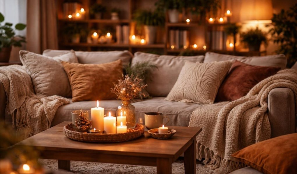 salon-coussins-bougies-etageres-plantes