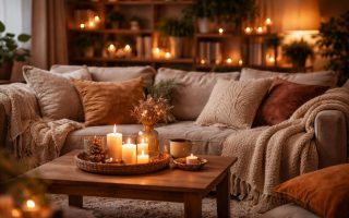 salon-coussins-bougies-etageres-plantes