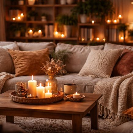 salon-coussins-bougies-etageres-plantes