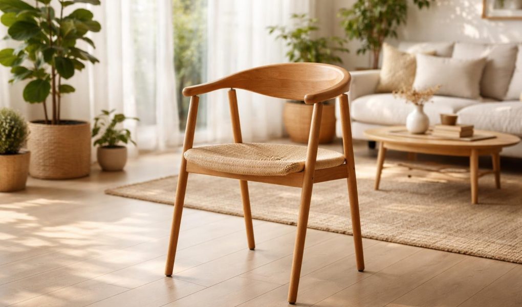 chaise-bois-moderne-salon-plantes