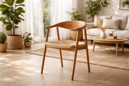 chaise-bois-moderne-salon-plantes