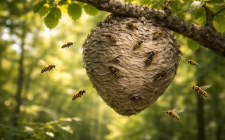 nid-guepes-branche-arbre-foret
