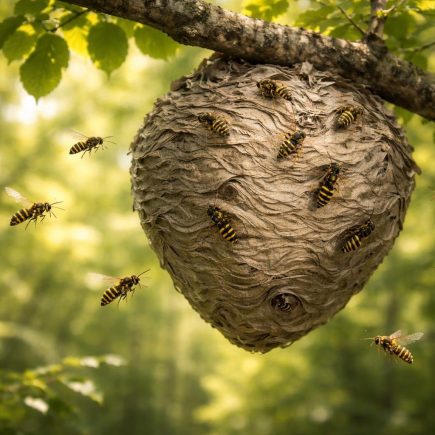 nid-guepes-branche-arbre-foret