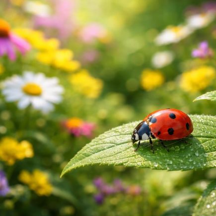 coccinelle-feuille-fleurs-jardin-flou