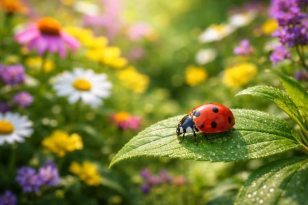 coccinelle-feuille-fleurs-jardin-flou